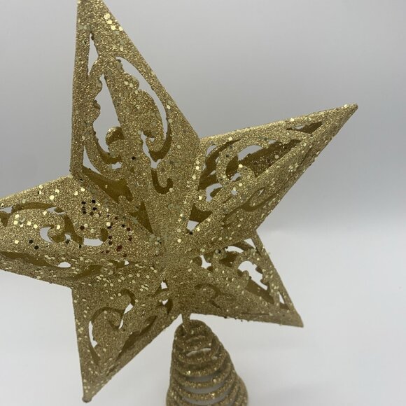 Kurt Adler Unlit Gold Glittered 5-Point Star Christmas Treetop, 8" - Picture 3 of 8